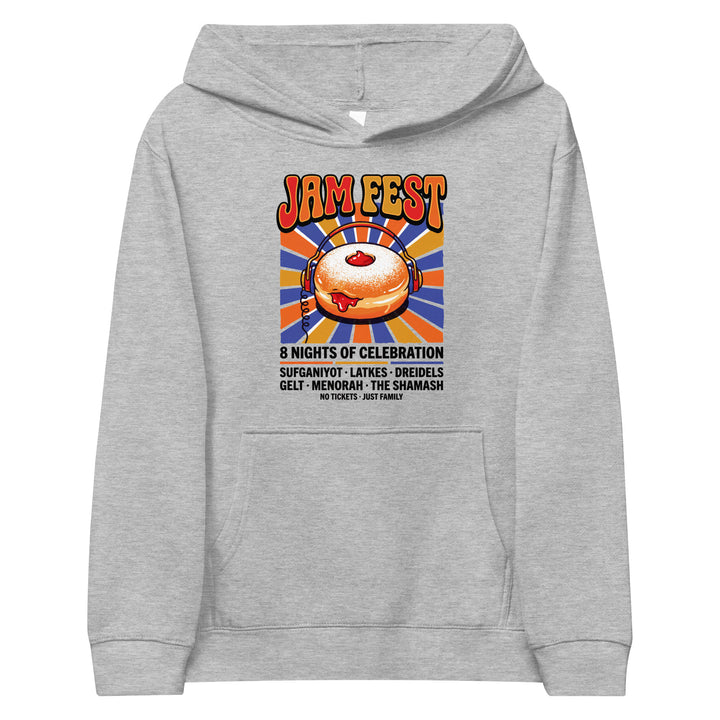 Jam Fest 8 Nights Jewish pride kids fleece hoodie in Athletic Heather - back view