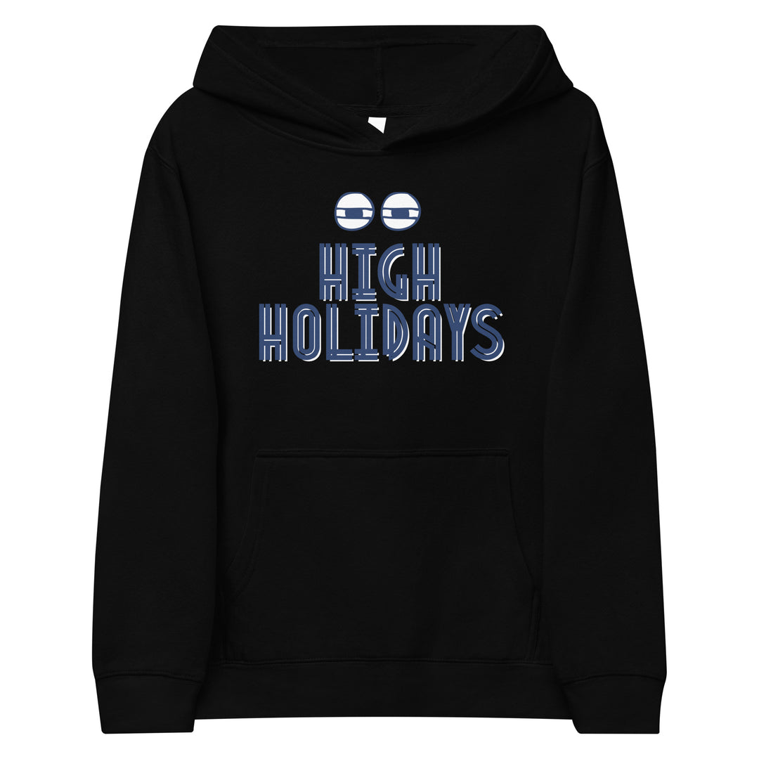 High Holidays Jewish pride kids fleece hoodie in Black - front view