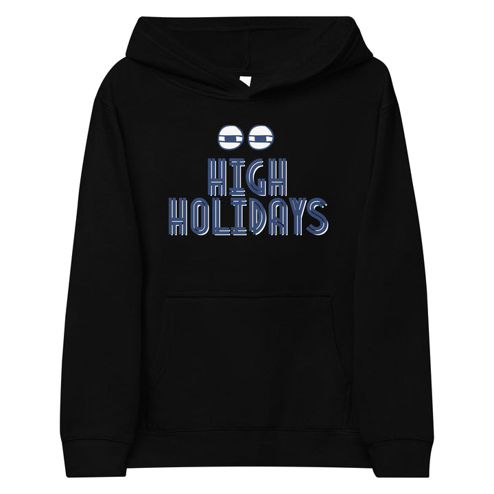 High Holidays Jewish pride kids fleece hoodie in Black - front view