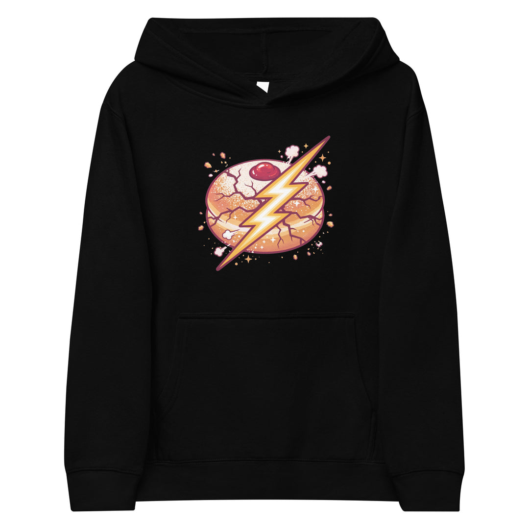 Sufganiyah Lightning Jewish pride kids fleece hoodie in Black - front view
