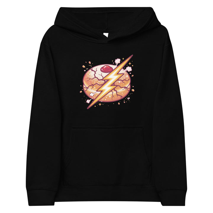 Sufganiyah Lightning Jewish pride kids fleece hoodie in Black - front view
