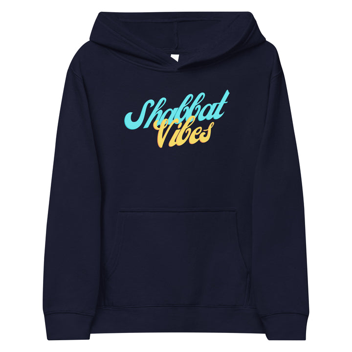 Shabbat Vibes Jewish pride kids fleece hoodie in Navy Blazer - back view