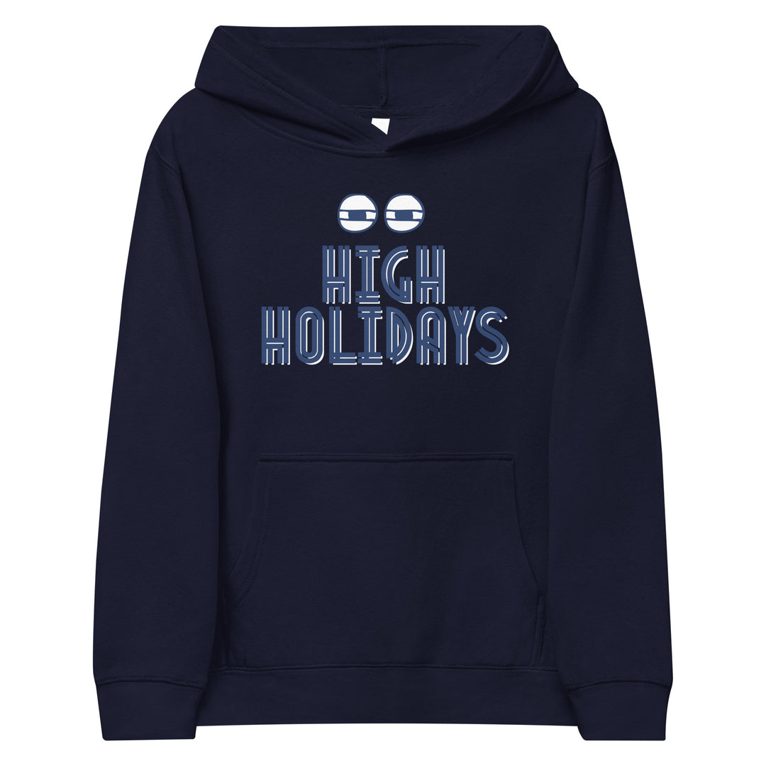 High Holidays Jewish pride kids fleece hoodie in Navy Blazer - back view