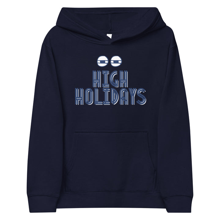 High Holidays Jewish pride kids fleece hoodie in Navy Blazer - back view