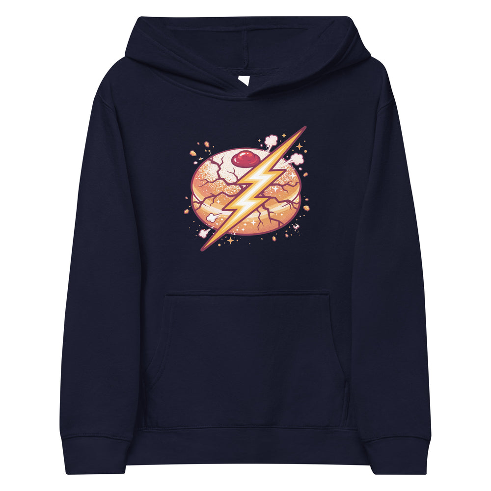 Sufganiyah Lightning Jewish pride kids fleece hoodie in Navy Blazer - back view