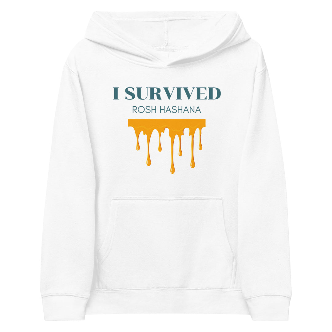 I Survived Rosh HaShana Jewish pride kids fleece hoodie in White - front view