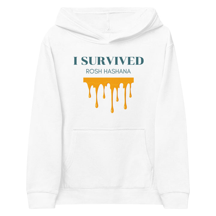 I Survived Rosh HaShana Jewish pride kids fleece hoodie in White - front view