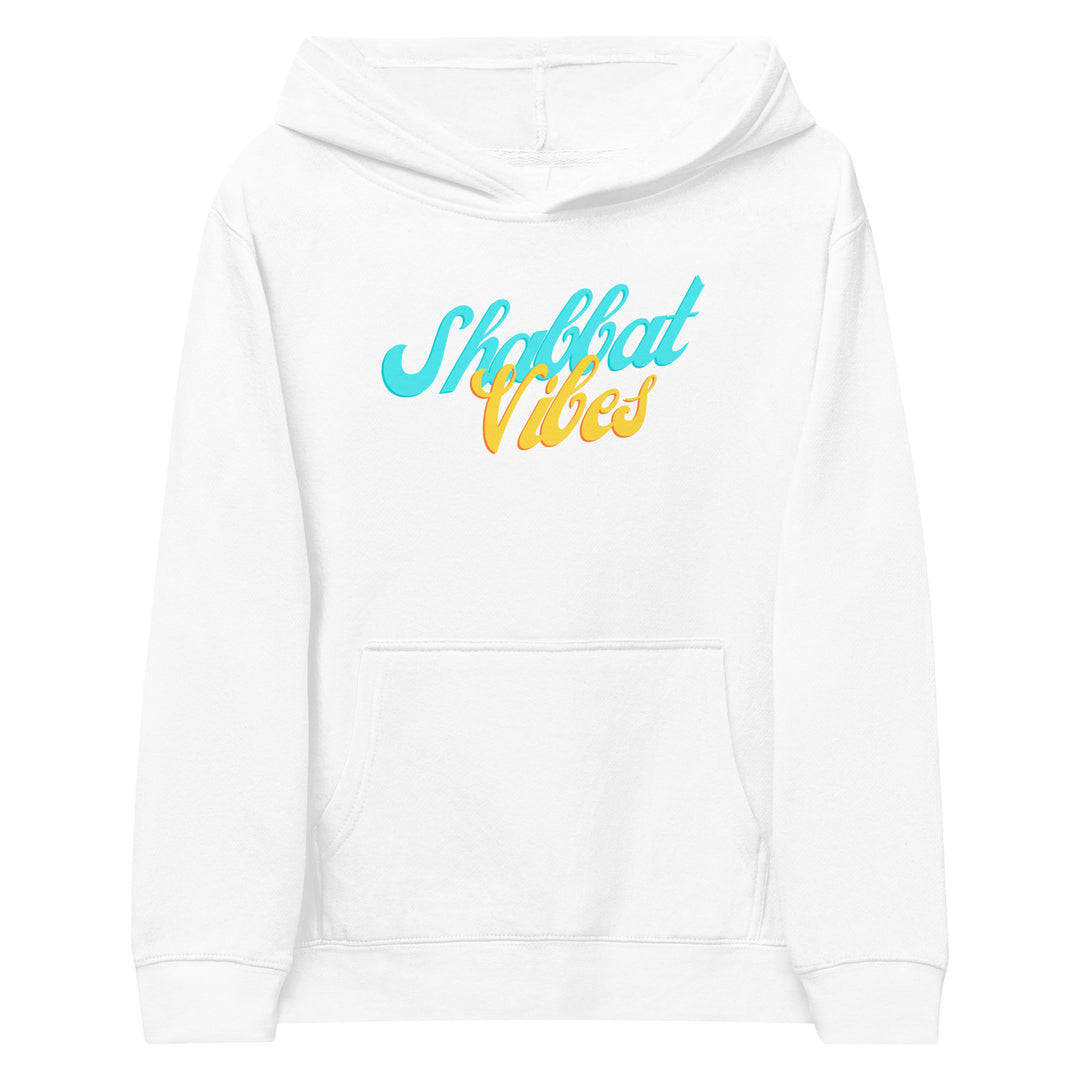 Shabbat Vibes Jewish pride kids fleece hoodie in White - close-up