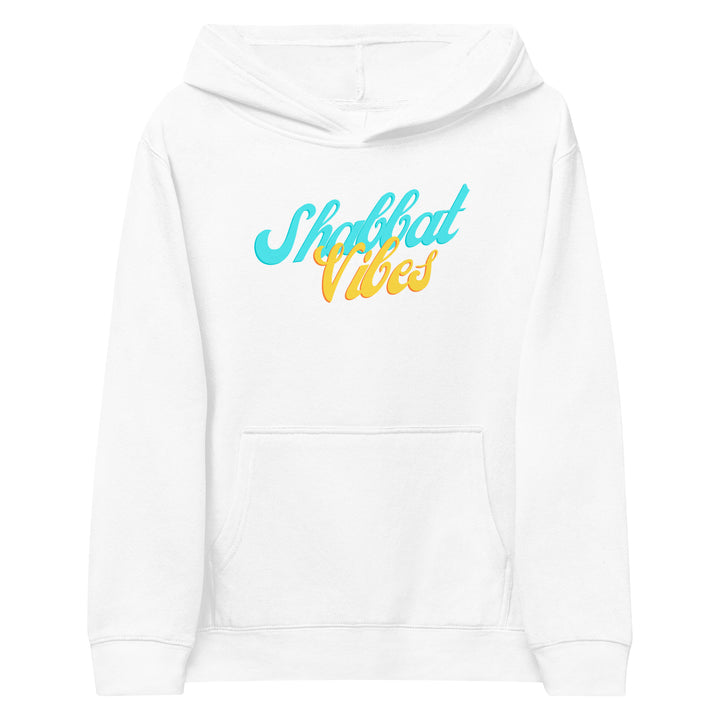 Shabbat Vibes Jewish pride kids fleece hoodie in White - close-up