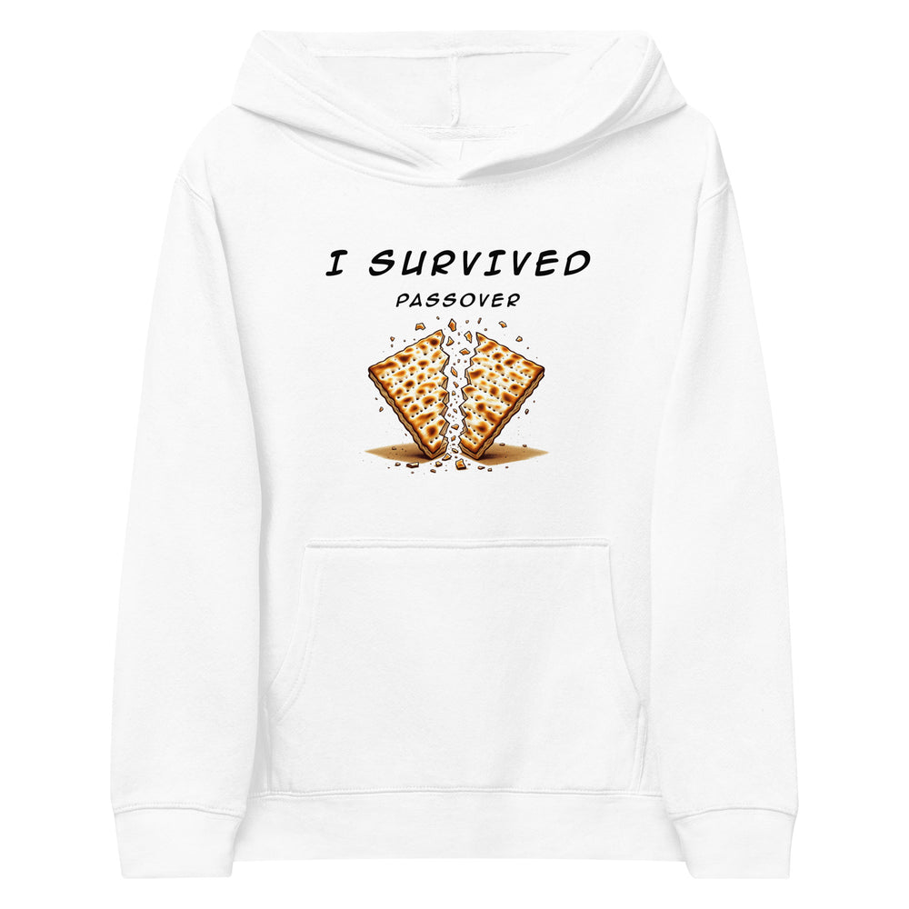 Passover Jewish pride kids fleece hoodie in White - back view