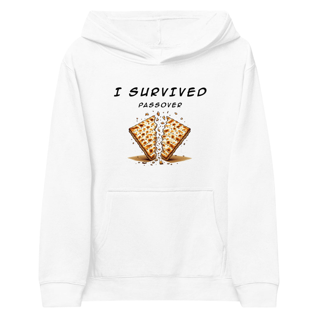 Passover Jewish pride kids fleece hoodie in White - back view