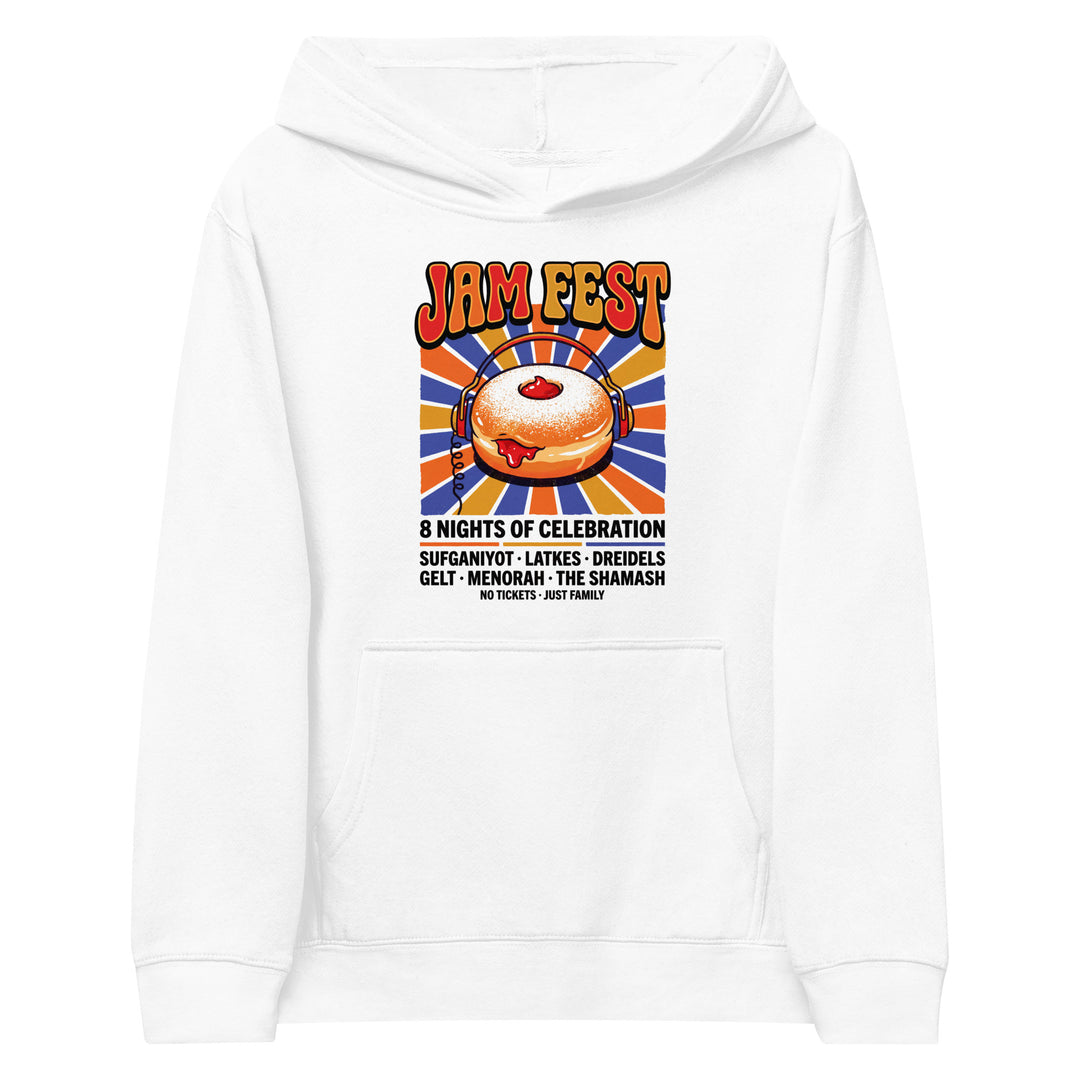 Jam Fest 8 Nights Jewish pride kids fleece hoodie in White - front view