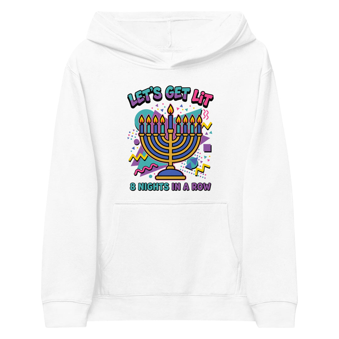 Lets Get Lit 90s Jewish pride kids fleece hoodie in White - detail view