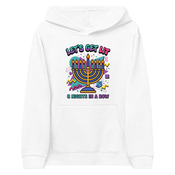 Lets Get Lit 90s Jewish pride kids fleece hoodie in White - detail view