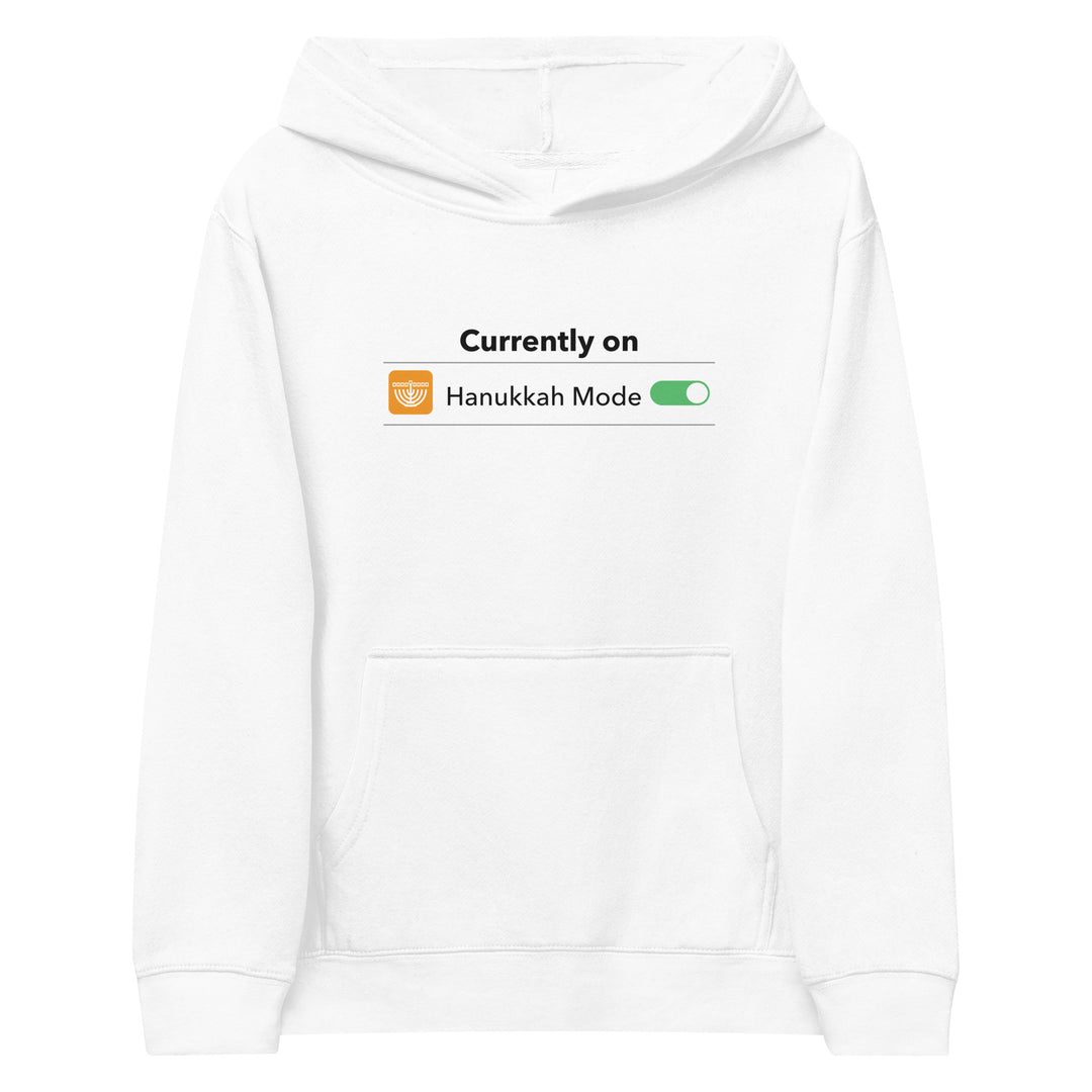 Hanukkah Mode Jewish pride kids fleece hoodie in White - front view