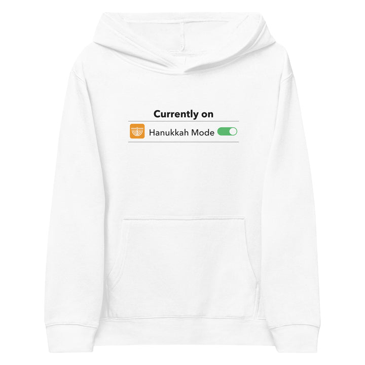 Hanukkah Mode Jewish pride kids fleece hoodie in White - front view