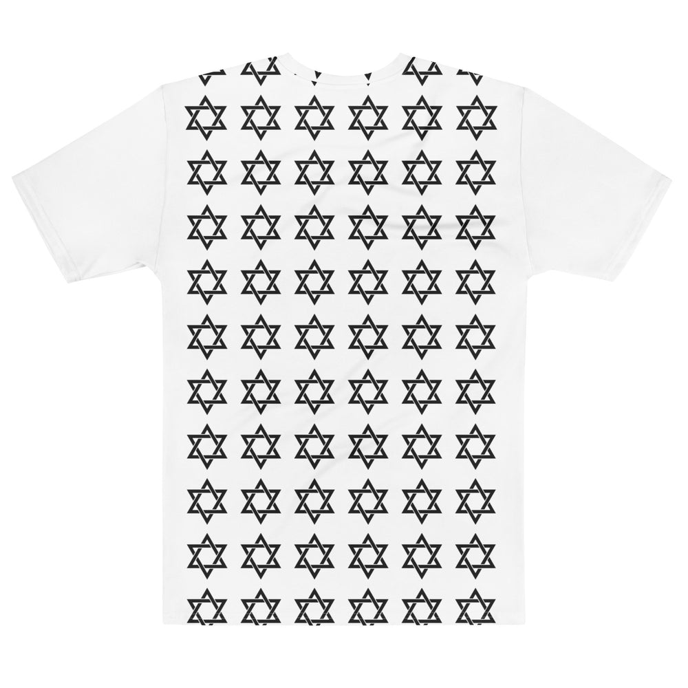 Magen David All Over men's crew neck t-shirt, white with black Star of David pattern - back view