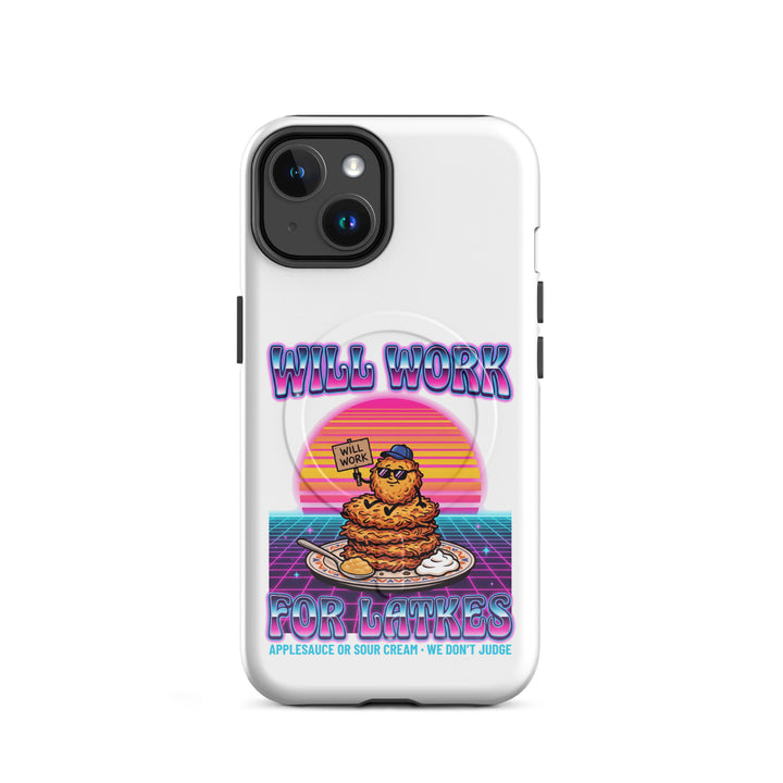 Will Work for Latkes 80s Jewish pride magsafe® tough case for iphone® in Glossy - back view
