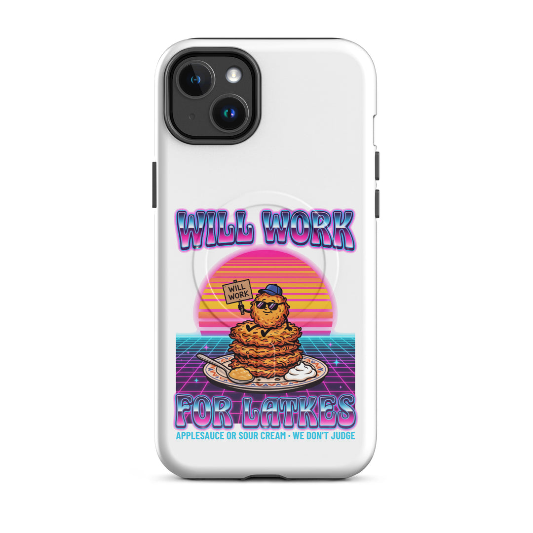 Will Work for Latkes 80s Jewish pride magsafe® tough case for iphone® in Glossy - close-up