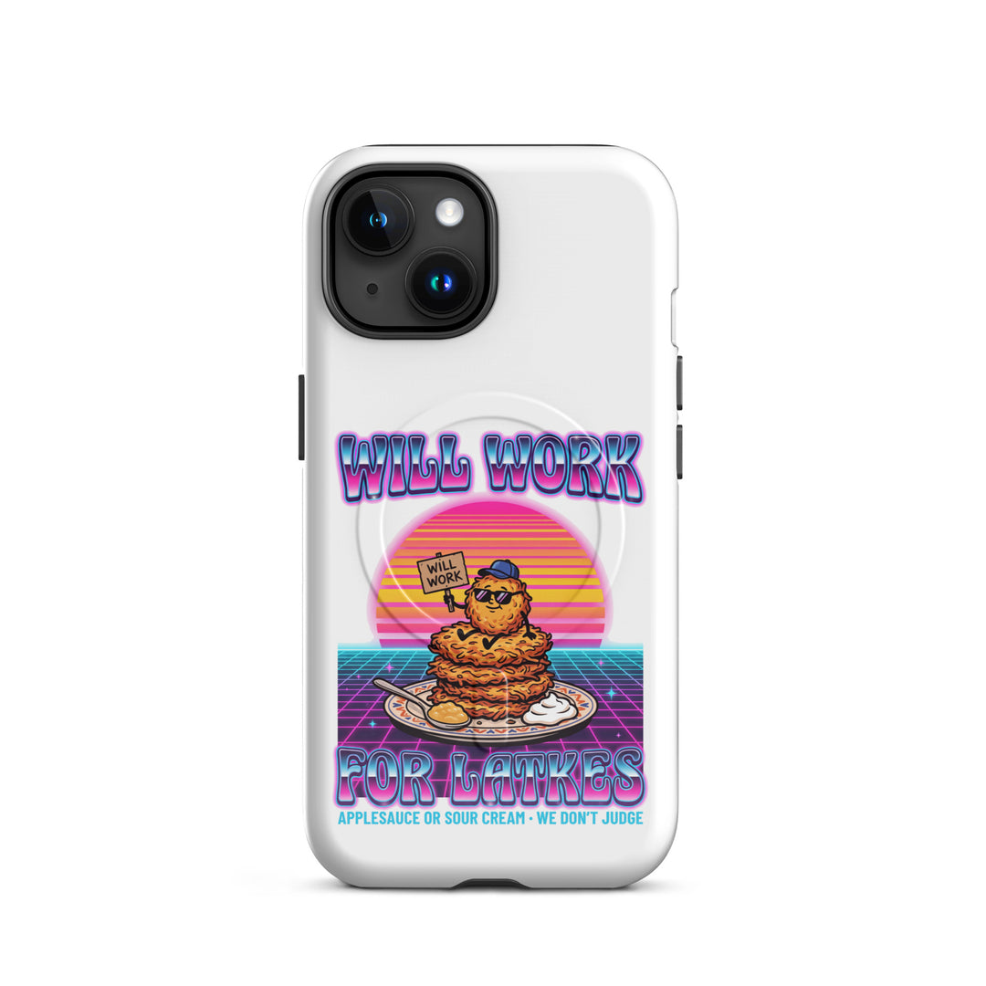 Will Work for Latkes 80s Jewish pride magsafe® tough case for iphone® in Glossy - back view