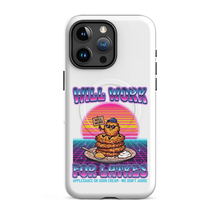 Will Work for Latkes 80s Jewish pride magsafe® tough case for iphone® in Glossy - folded view
