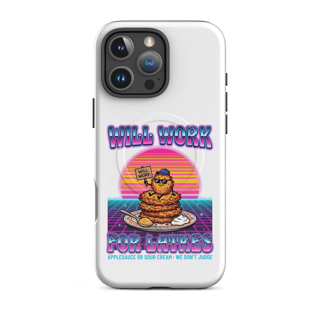 Will Work for Latkes 80s Jewish pride magsafe® tough case for iphone® in Glossy - folded view