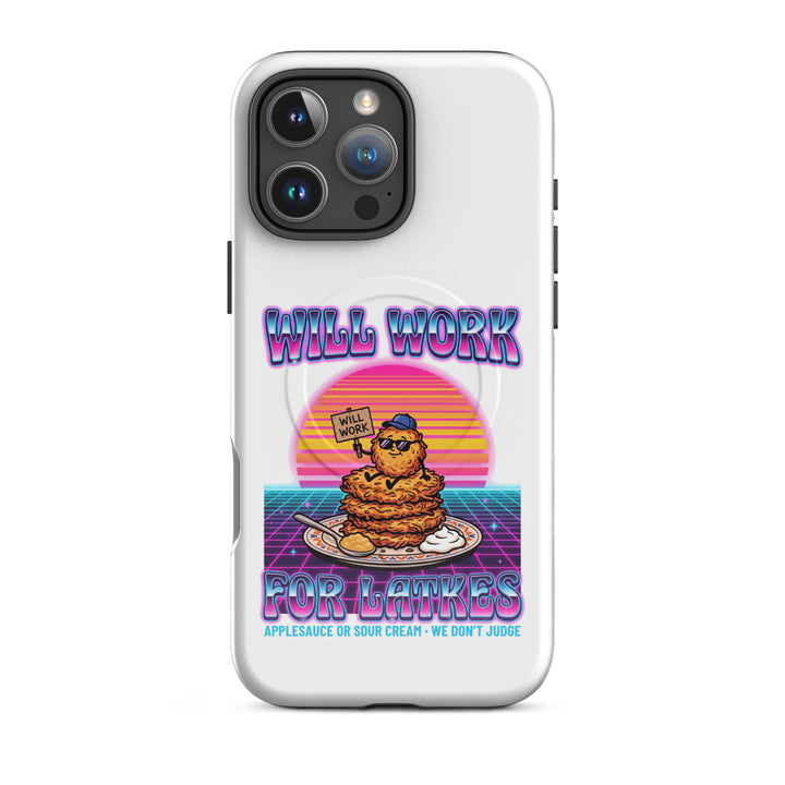 Will Work for Latkes 80s Jewish pride magsafe® tough case for iphone® in Glossy - folded view