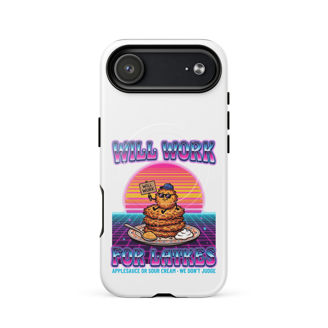 Will Work for Latkes 80s Jewish pride magsafe® tough case for iphone® in Glossy - close-up