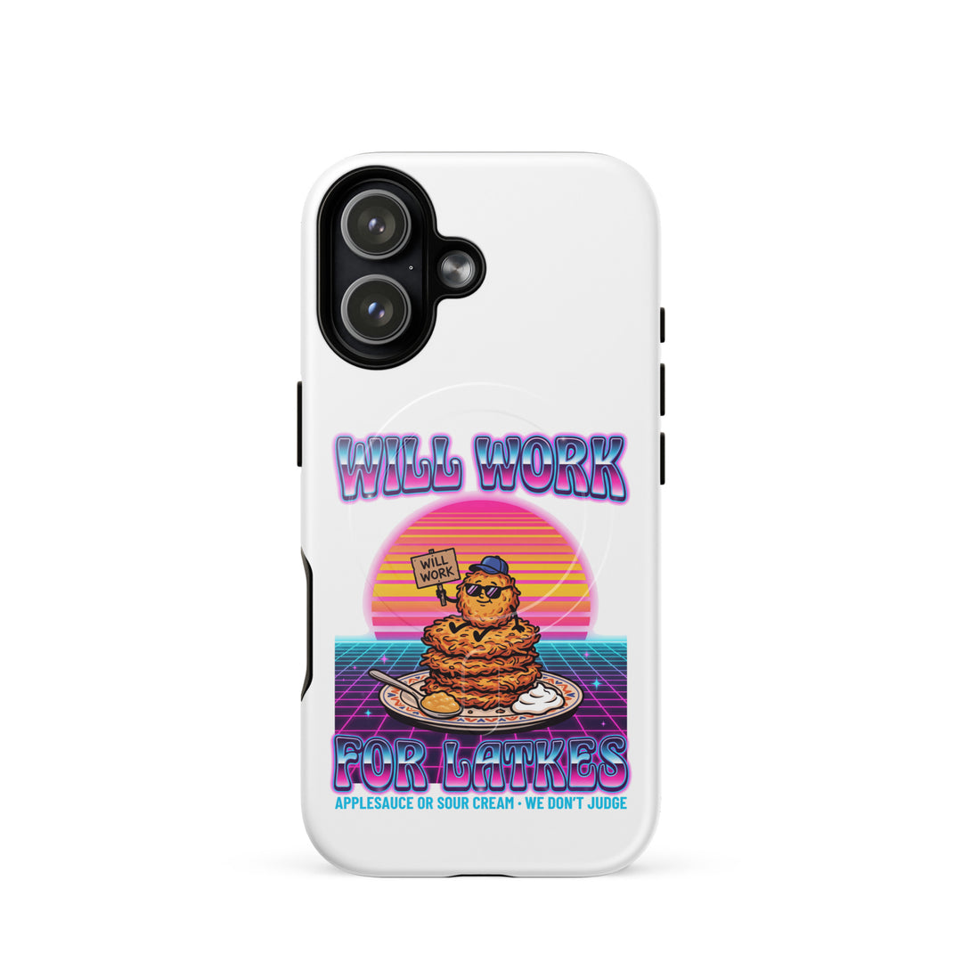 Will Work for Latkes 80s Jewish pride magsafe® tough case for iphone® in Glossy - back view