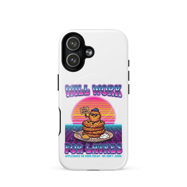 Will Work for Latkes 80s Jewish pride magsafe® tough case for iphone® in Glossy - back view