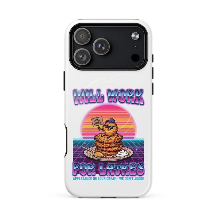Will Work for Latkes 80s Jewish pride magsafe® tough case for iphone® in Glossy - close-up