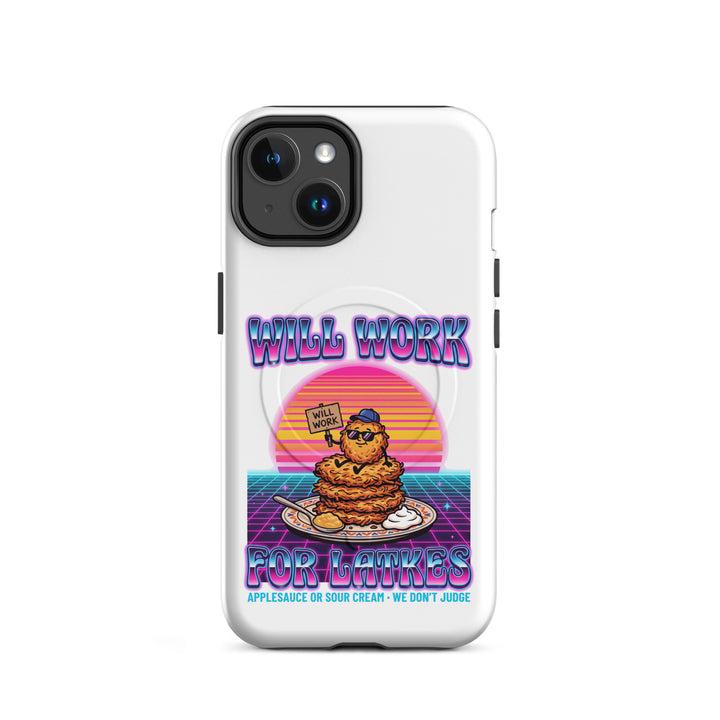 Will Work for Latkes 80s Jewish pride magsafe® tough case for iphone® in Matte - detail view