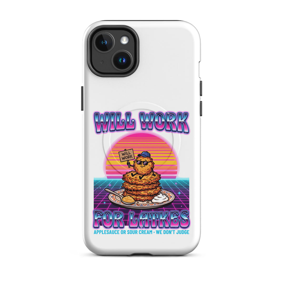 Will Work for Latkes 80s Jewish pride magsafe® tough case for iphone® in Matte - flat lay