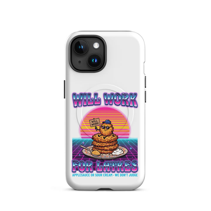 Will Work for Latkes 80s Jewish pride magsafe® tough case for iphone® in Matte - detail view