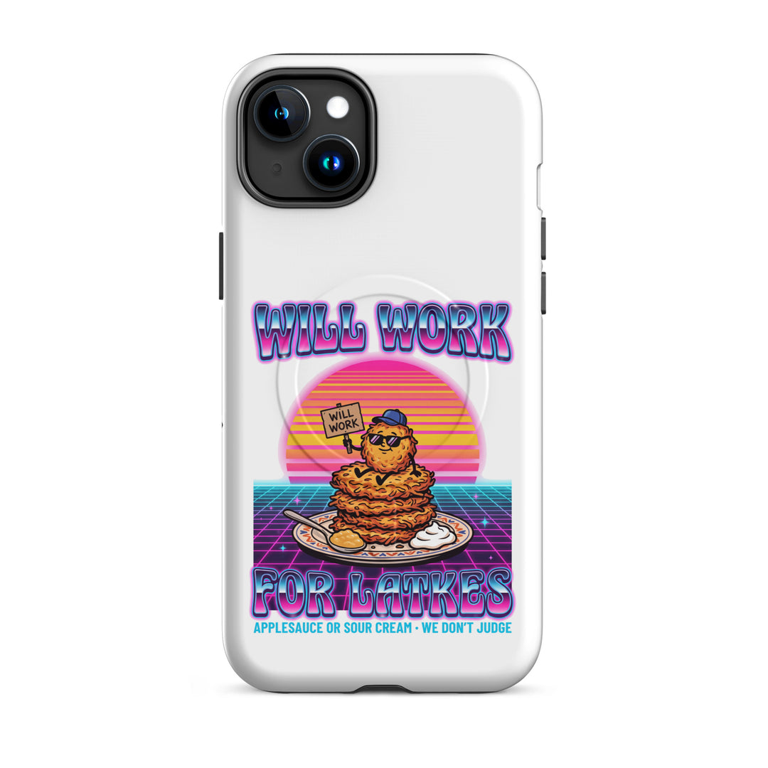 Will Work for Latkes 80s Jewish pride magsafe® tough case for iphone® in Matte - flat lay