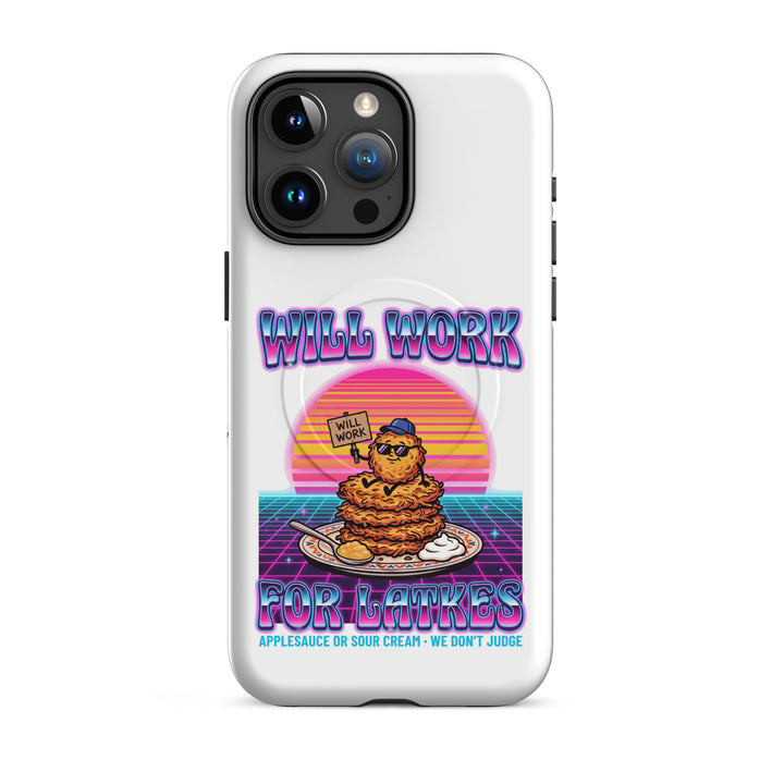 Will Work for Latkes 80s Jewish pride magsafe® tough case for iphone® in Matte - front view