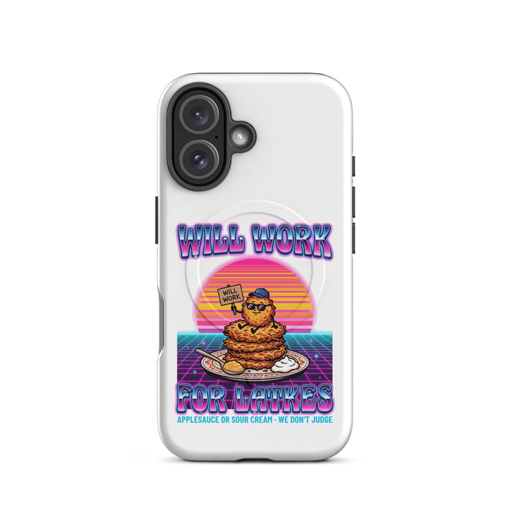 Will Work for Latkes 80s Jewish pride magsafe® tough case for iphone® in Matte - detail view