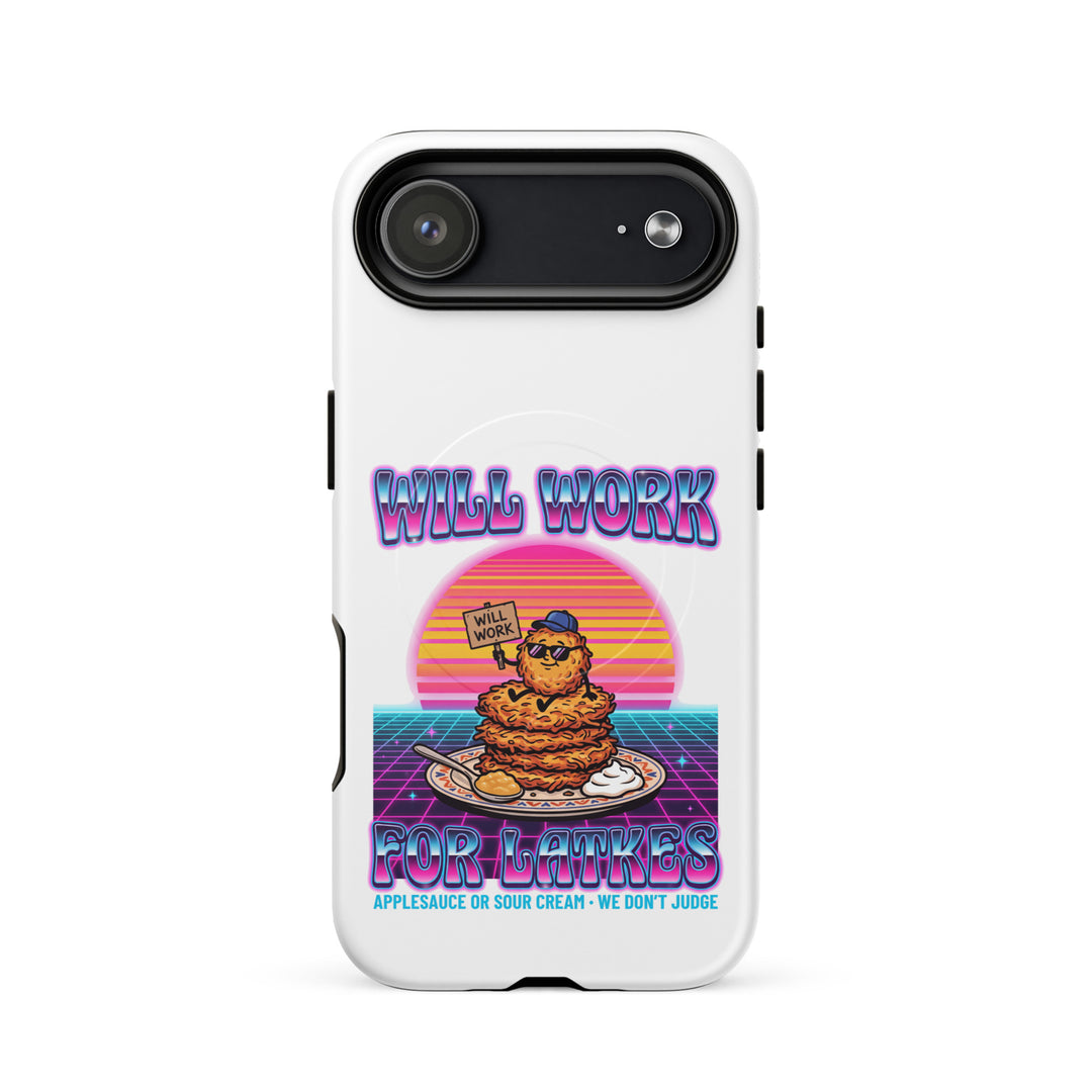 Will Work for Latkes 80s Jewish pride magsafe® tough case for iphone® in Matte - flat lay
