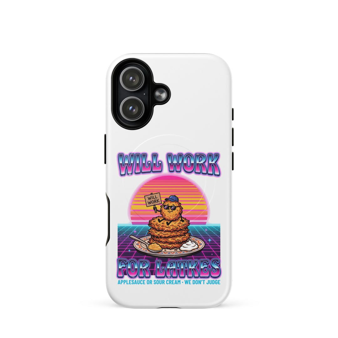 Will Work for Latkes 80s Jewish pride magsafe® tough case for iphone® in Matte - detail view