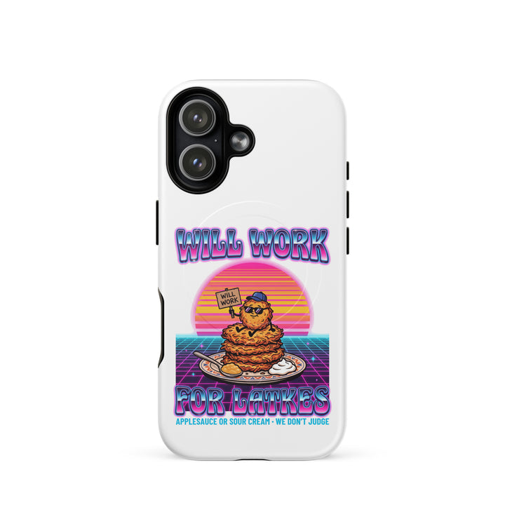 Will Work for Latkes 80s Jewish pride magsafe® tough case for iphone® in Matte - detail view