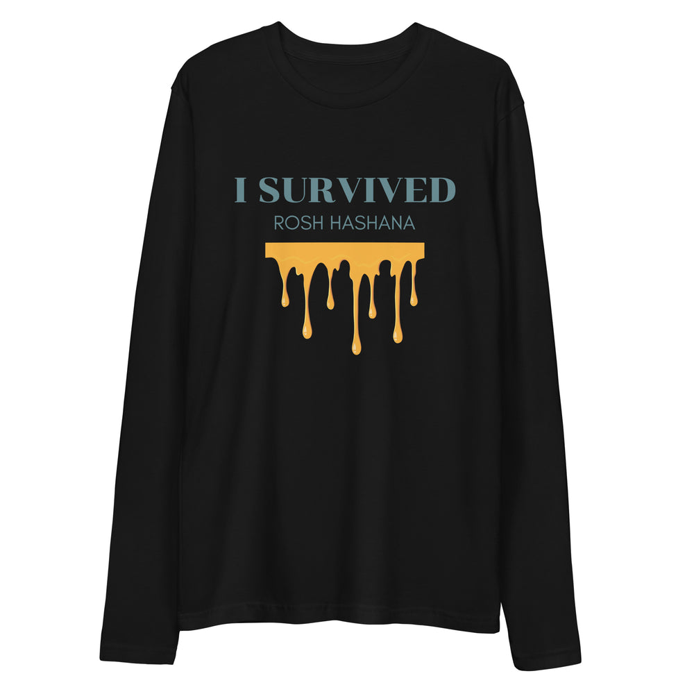 I Survived Rosh HaShana Jewish pride fitted crew in Black - back view