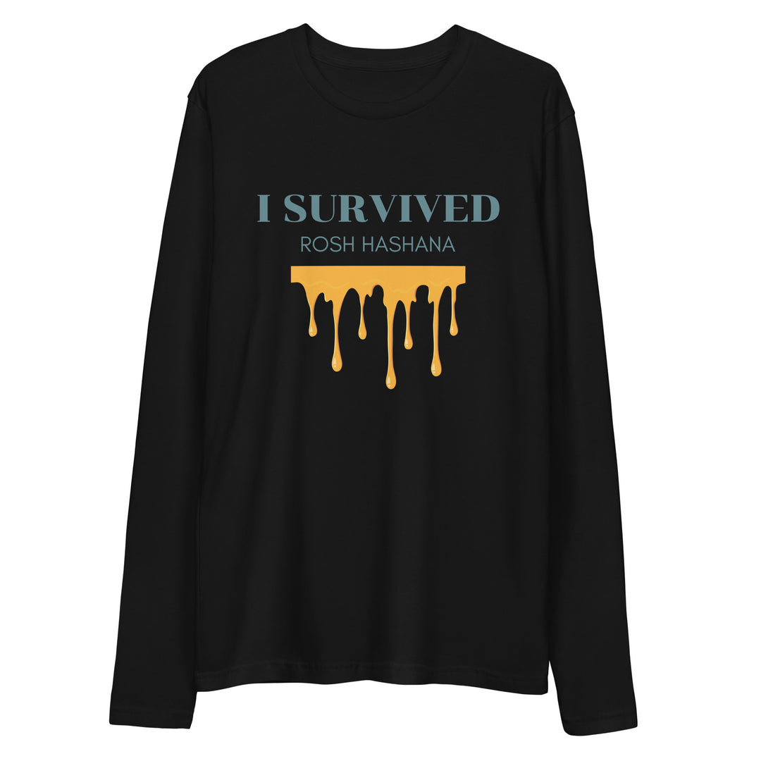 I Survived Rosh HaShana Jewish pride fitted crew in Black - back view