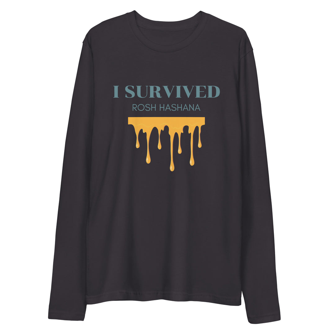 I Survived Rosh HaShana Jewish pride fitted crew in Heavy Metal - detail view