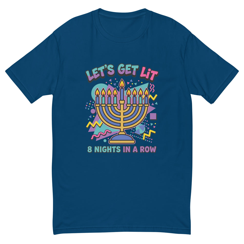 Lets Get Lit 90s Jewish pride men's fitted t-shirt in Cool Blue - back view