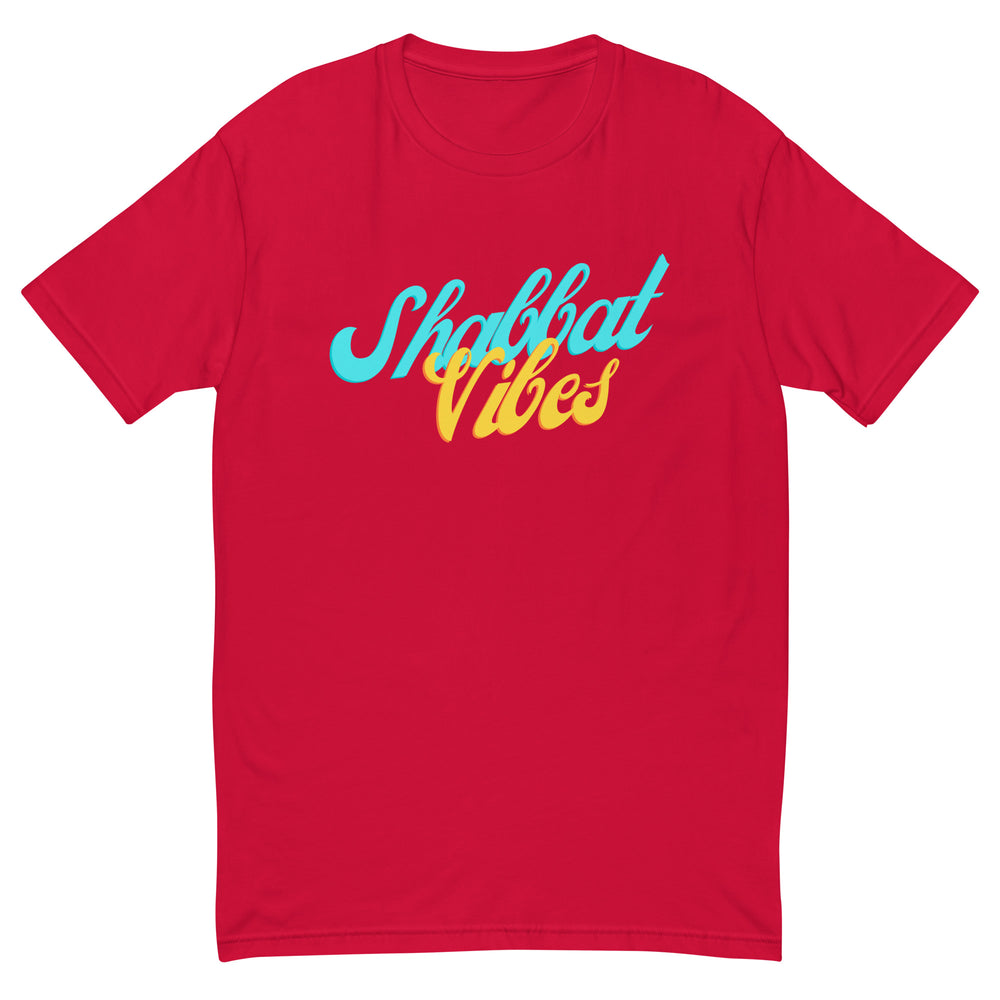 Shabbat Vibes Jewish pride men's fitted t-shirt in Red - back view