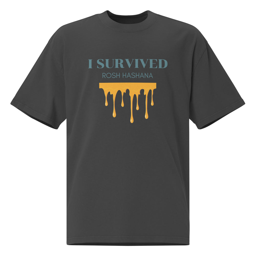 I Survived Rosh HaShana Jewish pride faded t-shirt in Faded Black - back view