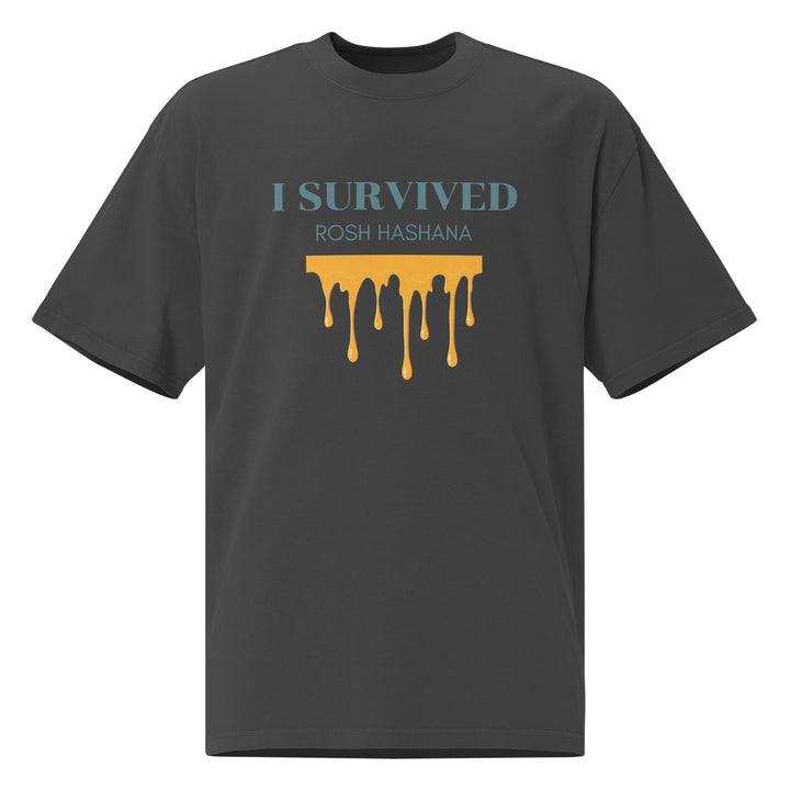 I Survived Rosh HaShana Jewish pride faded t-shirt in Faded Black - back view