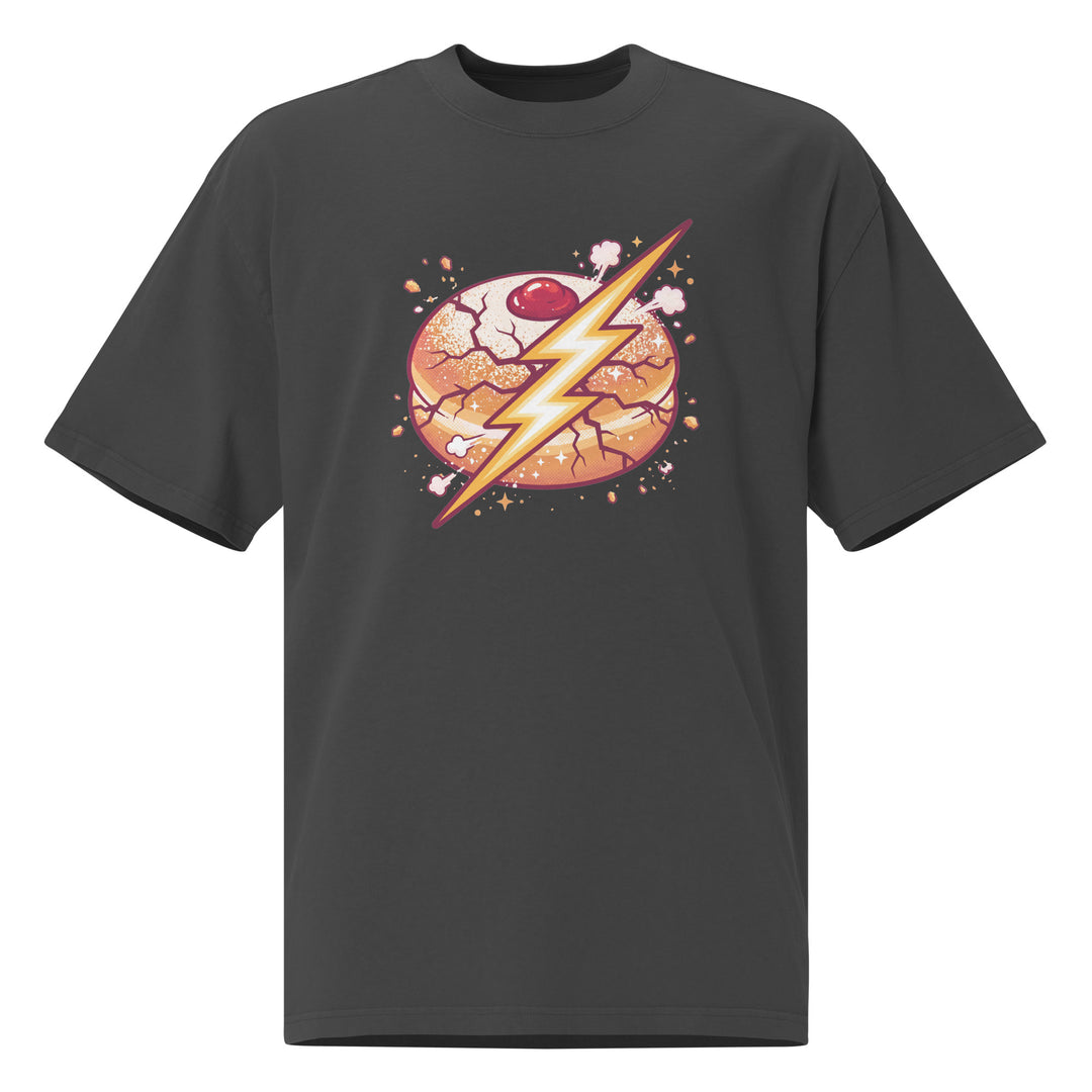 Sufganiyah Lightning Jewish pride faded t-shirt in Faded Black - front view