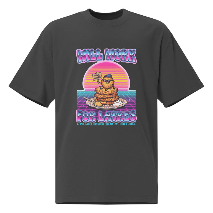 Will Work for Latkes 80s Jewish pride faded t-shirt in Faded Black - front view