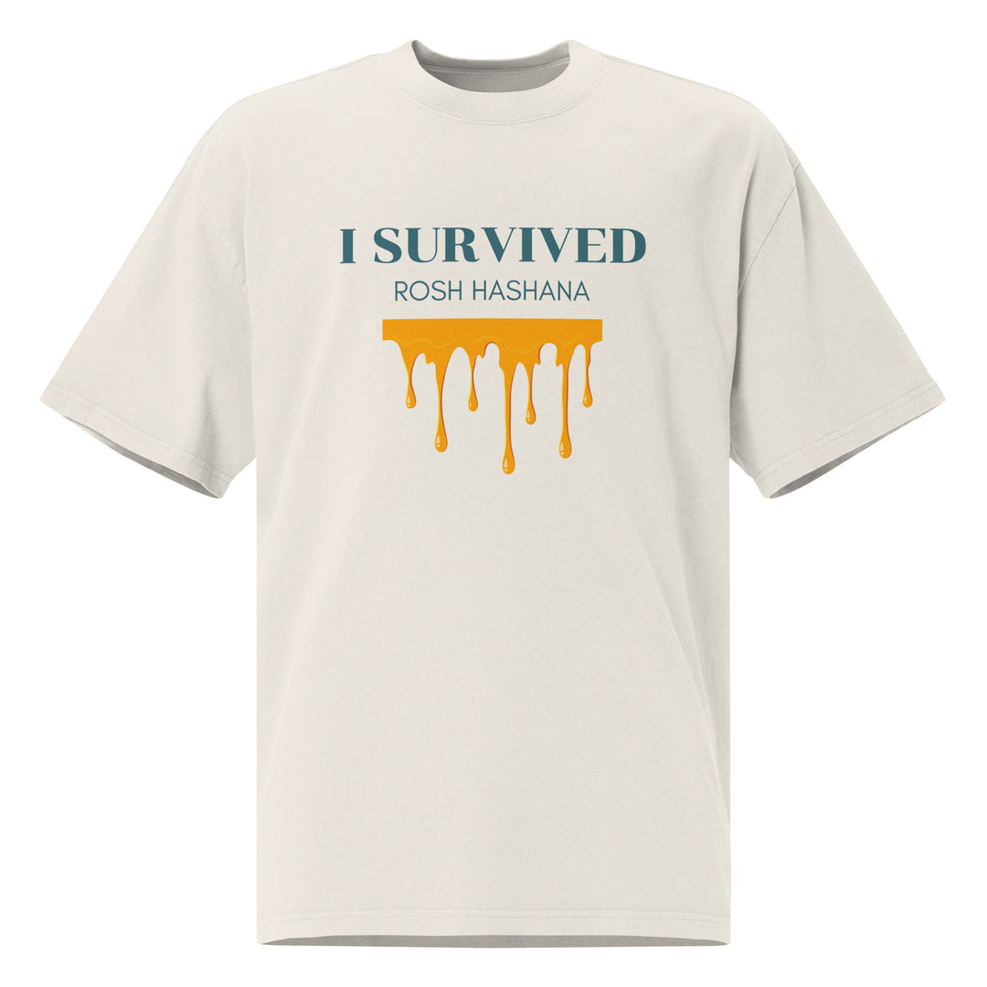 I Survived Rosh HaShana Jewish pride faded t-shirt in Faded Bone - folded view
